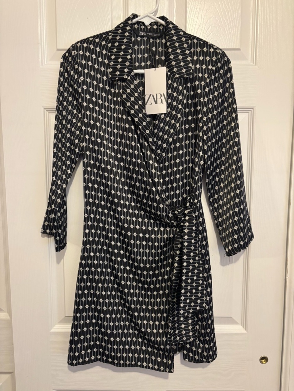 Zara Black & White Geometric Wrap Mini Dress